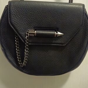Mackage Black Pebbled Leather Crossbody with Silver Arrow Accent